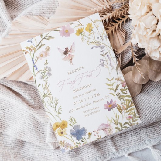 妖精の最初の水色フローラ女の子の最初の誕生日 招待状