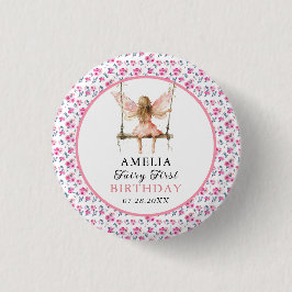 妖精の最初の水色フローラ女の子の最初の誕生日 缶バッジ