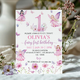 妖精の最初の花の庭の蝶の誕生日パーティー 招待状