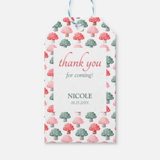 妖精の最初の誕生日かわいいカラフルキノコ ギフトタグ (正面)