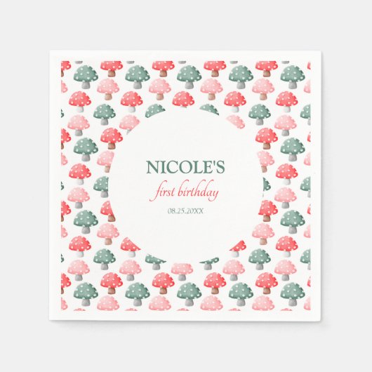 妖精の最初の誕生日かわいいカラフルキノコ スタンダードカクテルナプキン (正面)