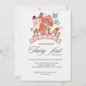 妖精の最初の誕生日かわいい水の色キノコ 招待状 (正面)