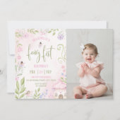 妖精の最初の誕生日の森のキノコ写真 招待状 (正面)