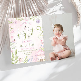 妖精の最初の誕生日の森のキノコ写真 招待状