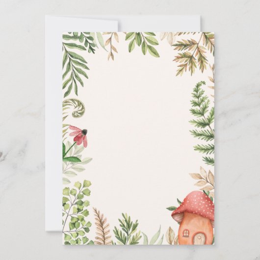 妖精の最初の誕生日の森のキノコ写真 招待状 (裏面)