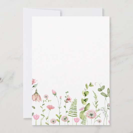 妖精の最初の誕生日の森の水の色かわいい女の子 招待状 (裏面)