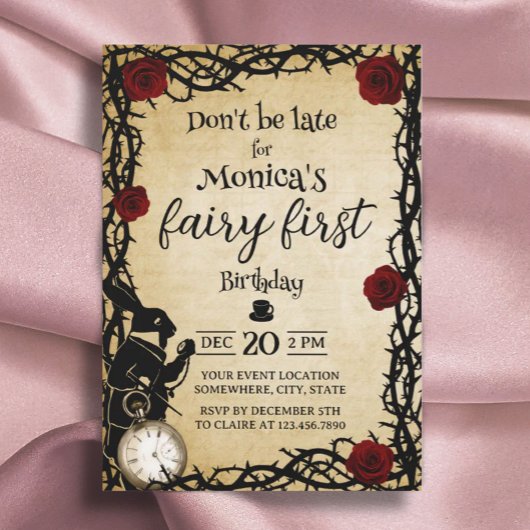 妖精の最初の誕生日アリスinワンダーランド 招待状