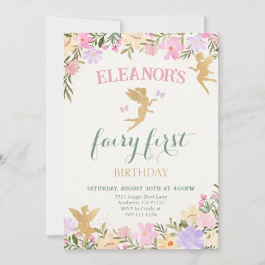 妖精の最初の誕生日パーティフェリー招待状 招待状 (正面)