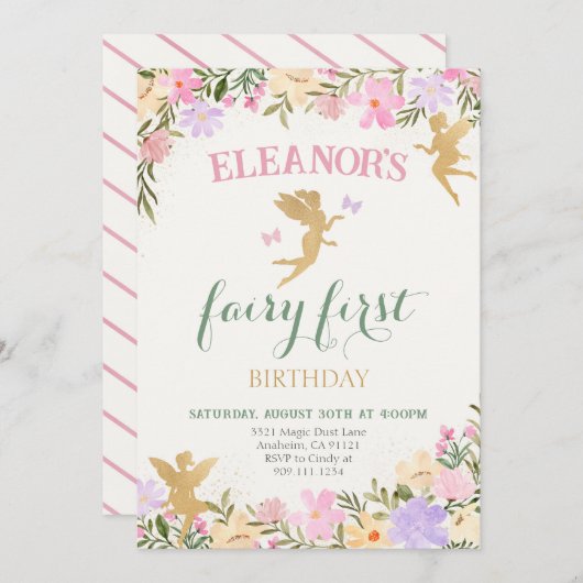 妖精の最初の誕生日パーティフェリー招待状 招待状 (正面/裏面)
