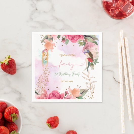 妖精の最初の誕生日パーティベビーガール スタンダードカクテルナプキン (インサイチュ)