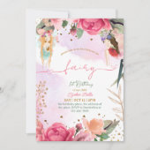 妖精の最初の誕生日パーティベビーガール 招待状 (正面)