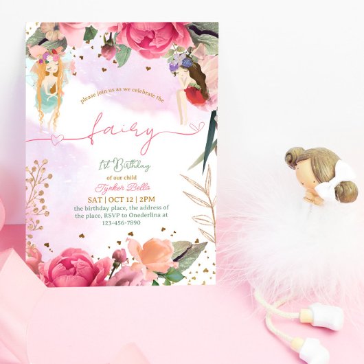 妖精の最初の誕生日パーティベビーガール 招待状