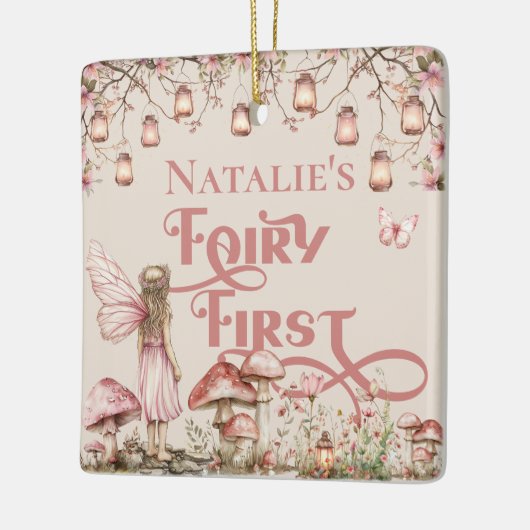 妖精の最初の誕生日パーティーパーソナライズされたありがとう セラミックオーナメント (左)