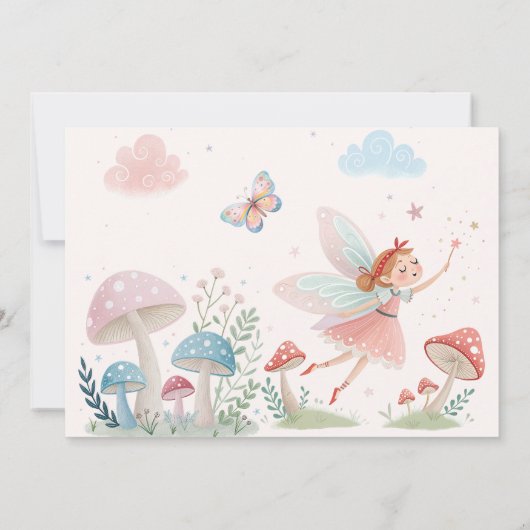 妖精の最初の誕生日ピンクお洒落の城の写真 招待状 (裏面)