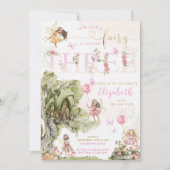 妖精の最初の誕生日フォレストの水の色 招待状 (正面)