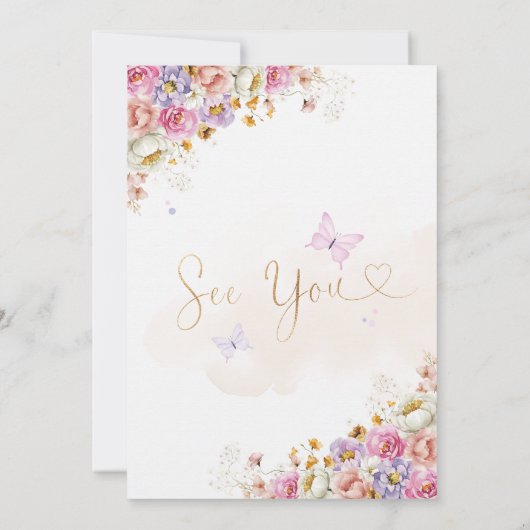 妖精の最初の誕生日フォレストの水の色 招待状 (裏面)