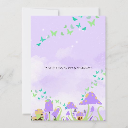妖精の最初の誕生日プリンセスバタフライキノコ 招待状 (裏面)