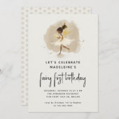 妖精の最初の誕生日モダンピクシー小妖精や小人の最初の誕生日 招待状 (正面/裏面)