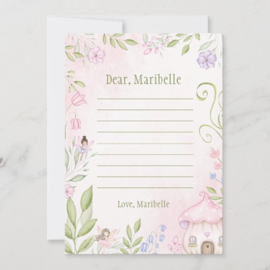 妖精の最初の誕生日時間カプセルノートカード 招待状 (正面)