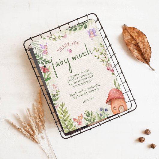 妖精の最初の誕生日森林水の色キノコ サンキューカード