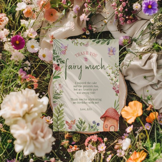 妖精の最初の誕生日森林水の色キノコ サンキューカード