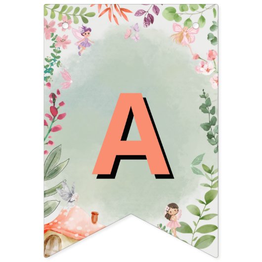 妖精の最初の誕生日森林水の色キノコ バンティングフラッグ (第2の旗)