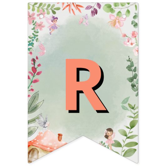 妖精の最初の誕生日森林水の色キノコ バンティングフラッグ (第3の旗)