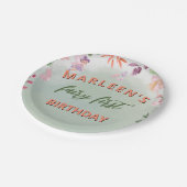 妖精の最初の誕生日森林水の色キノコ ペーパープレート (アングル)