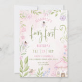 妖精の最初の誕生日森林水の色キノコ 招待状 (正面)