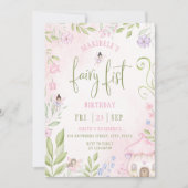 妖精の最初の誕生日森林水の色キノコ 招待状 (正面)