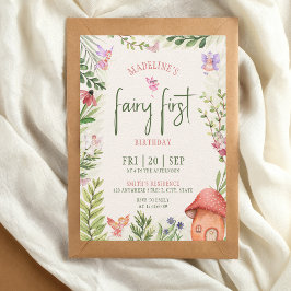 妖精の最初の誕生日森林水の色キノコ 招待状