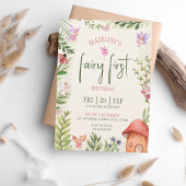 妖精の最初の誕生日森林水の色キノコ 招待状