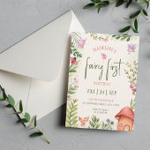 妖精の最初の誕生日森林水の色キノコ 招待状