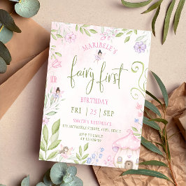 妖精の最初の誕生日森林水の色キノコ 招待状