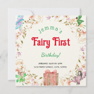 妖精の最初の誕生日水の色ギフトボックス招待状