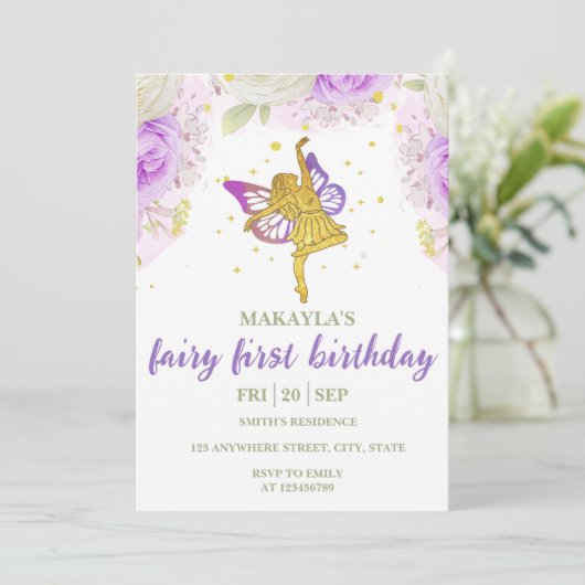 妖精の最初の誕生日花水色キノコ 招待状 (スタンド正面)