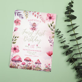 妖精の最初の誕生日魅惑の森のキノコ 招待状