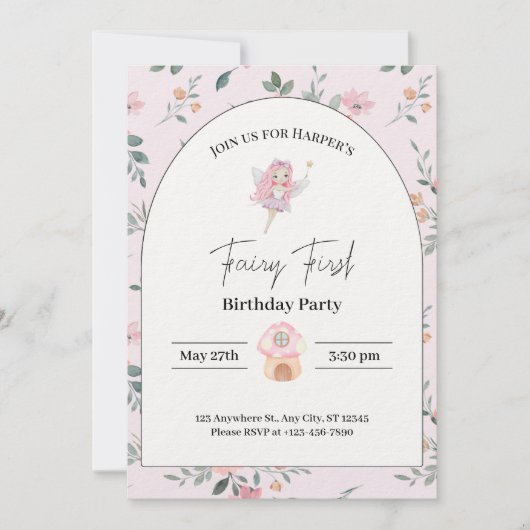 妖精の最初の誕生日1歳の誕生日招待状 シーズンカード (正面)