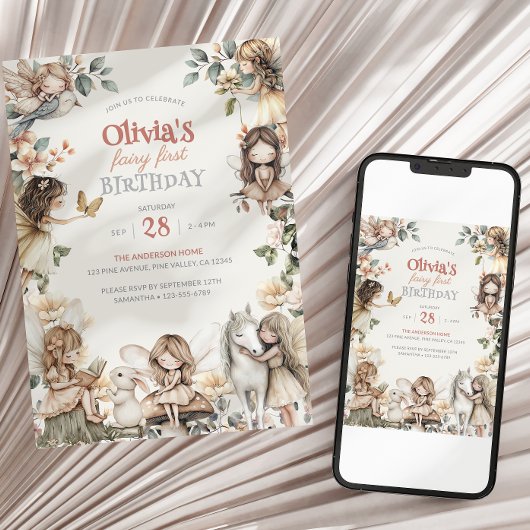 妖精の最初の誕生日 水彩の妖精たち 招待状
