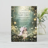 妖精の最初の魅惑の森の女の子1歳の誕生日 招待状 (スタンド正面)