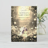 妖精の最初の魅惑の森の女の子1歳の誕生日 招待状 (スタンド正面)