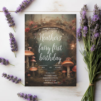 妖精の最初の魅惑キノコの森誕生日 招待状