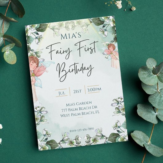 妖精の最初の魔法のウッドランド1歳の誕生日 招待状