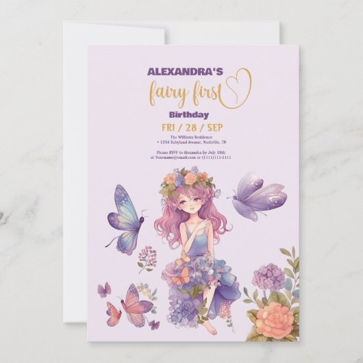 妖精の最初の魔法のウッドランド1歳の誕生日 招待状 (正面)