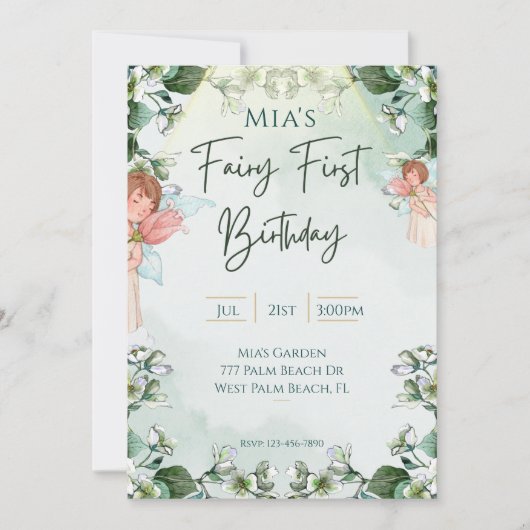 妖精の最初の魔法のウッドランド1歳の誕生日 招待状 (正面)