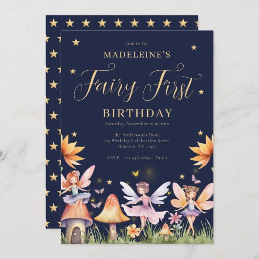 妖精の最初の魔法の庭の魔法の庭1st誕生日 招待状 (正面/裏面)