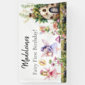 妖精の最初の1歳の誕生日に魅了されたガーデン背景 横断幕 (縦)