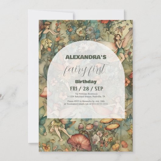 妖精の最初の1歳の誕生日に魅了された森 招待状 (正面)