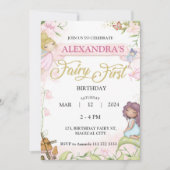 妖精の最初の1番目の誕生日ガールフォレストキノコ 招待状 (正面)