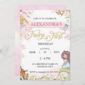 妖精の最初の1番目の誕生日ガールフォレストキノコ 招待状 (正面/裏面)